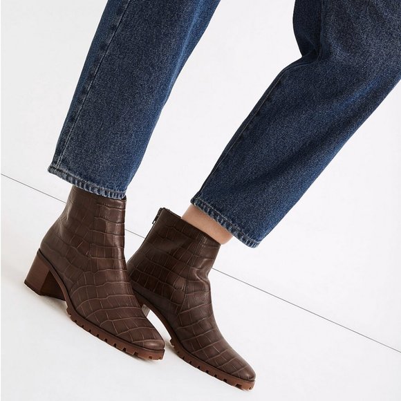 Madewell Katie Lugsole Ankle Boot in Croc Embossed Leather - Picture 8 of 8